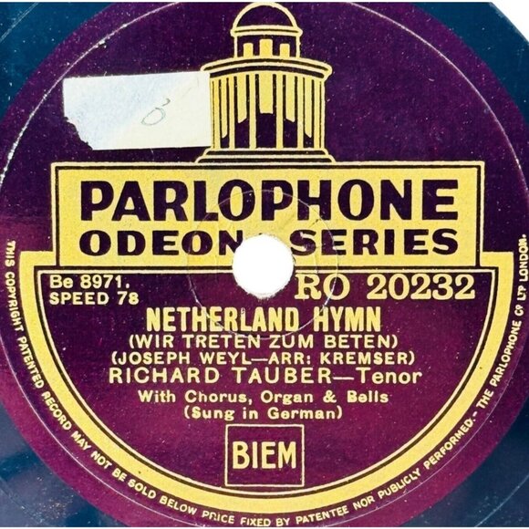 Richard Tauber Parlophone RO20232 Netherland Hymn / The Heavens Are Telling 78rp - Picture 2 of 4